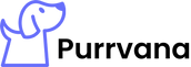 Logo of Purrvana with a stylized dog silhouette on a transparent background with black text